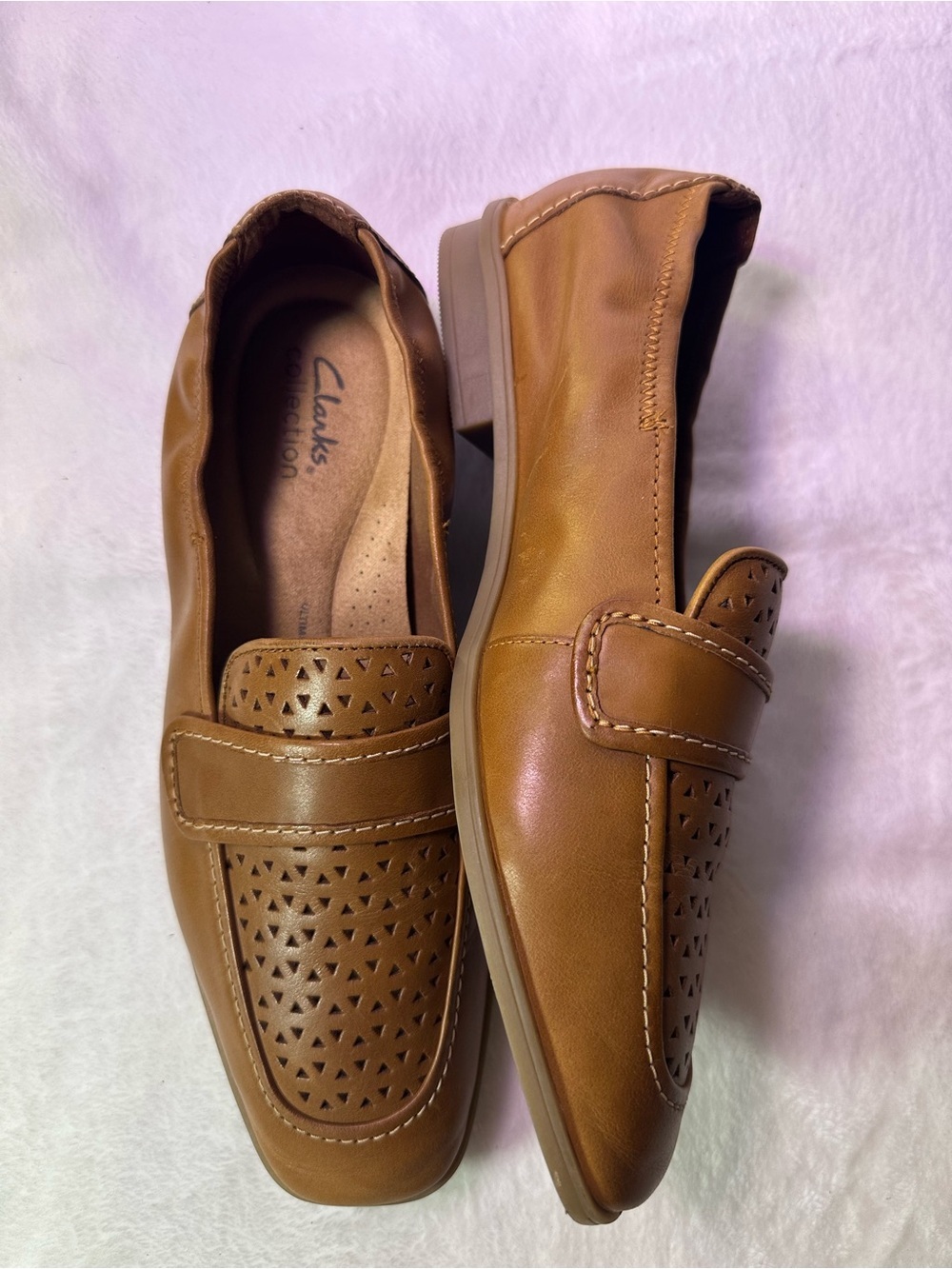Clarks Women's Perforated Leather Penny Loafers in Tan - Picture 5 of 9